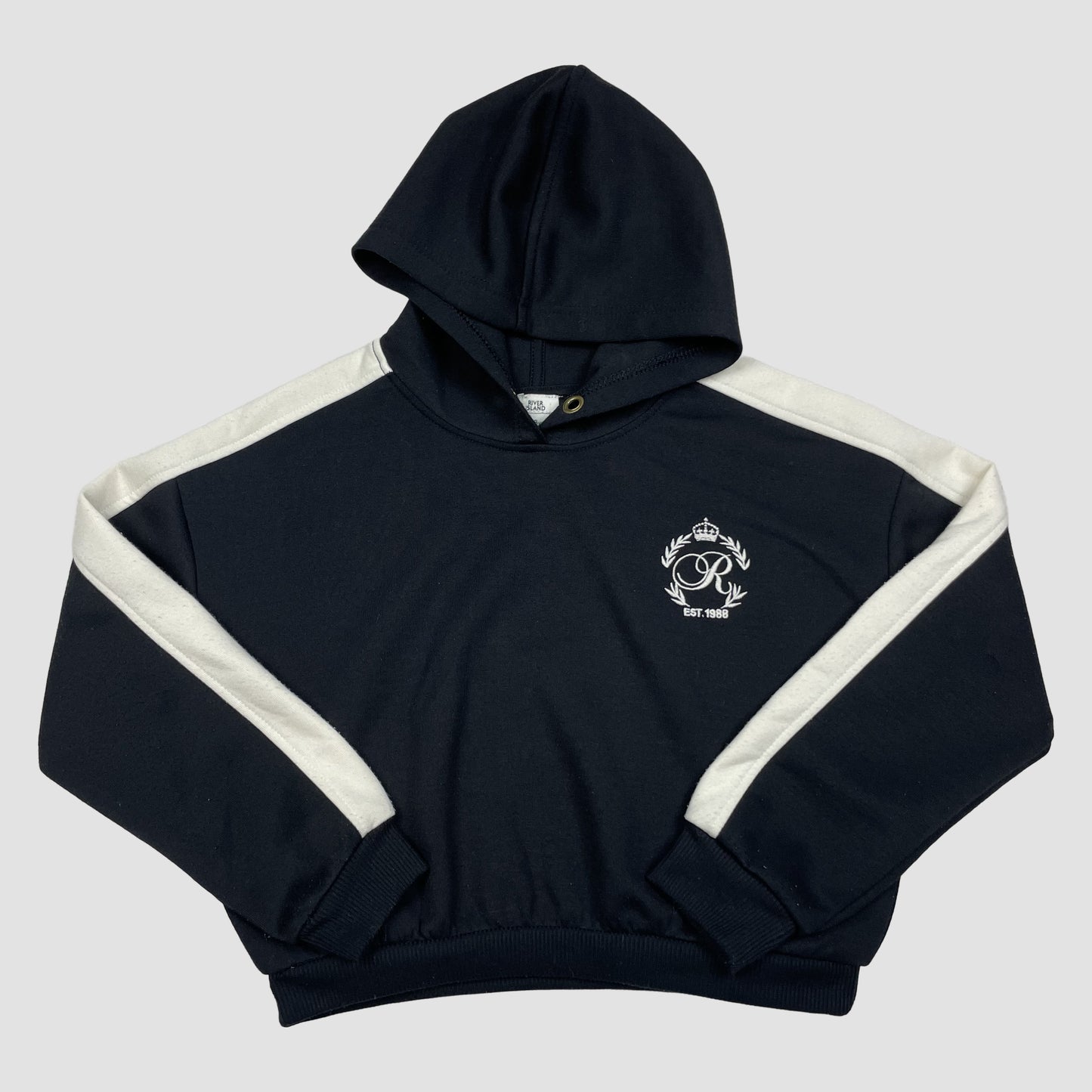 Dunkelblauer Kinder-Hoodie mit weißen Streifen, River Island, Größe 128 (7–8 Jahre)