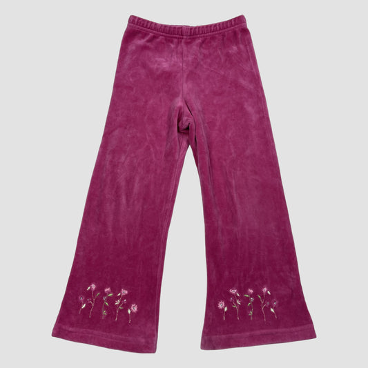 Dunkelrosa Kinderhose mit Blumenstickereien am Saum, Größe 2-3 Jahre – front