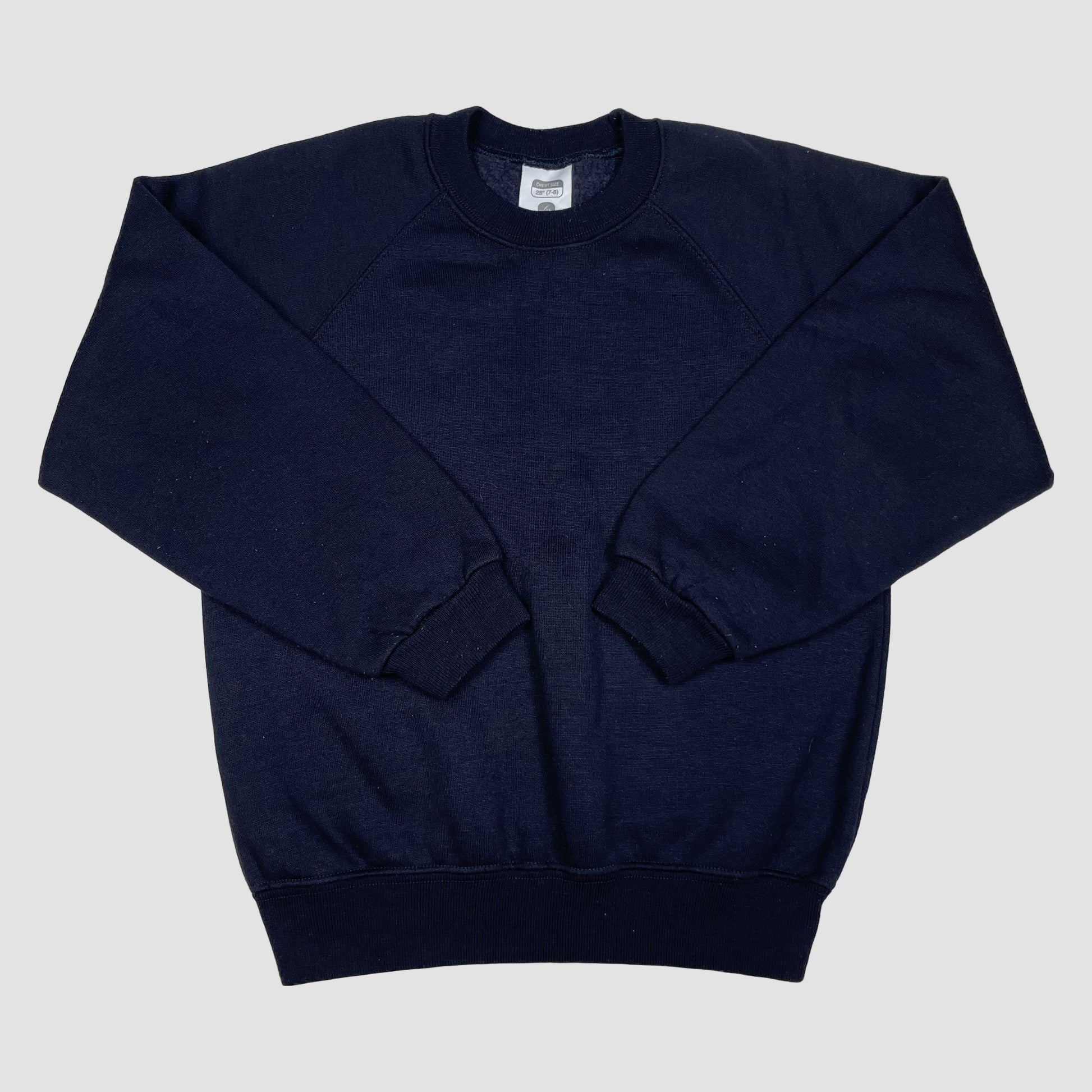 Dunkelblaues Kinder-Sweatshirt mit Rundhalsausschnitt und Raglanärmeln, Größe 7–8 Jahre