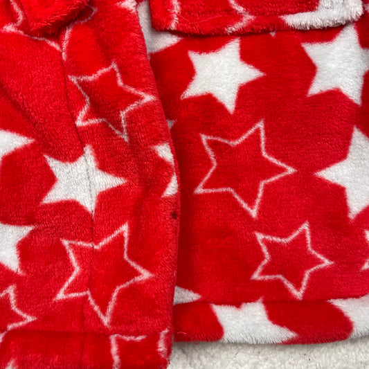 Roter Kinder-Fleece-Bademantel mit weißen Sternen, Gürtel und Taschen, Größe 4–5 Jahre – detail