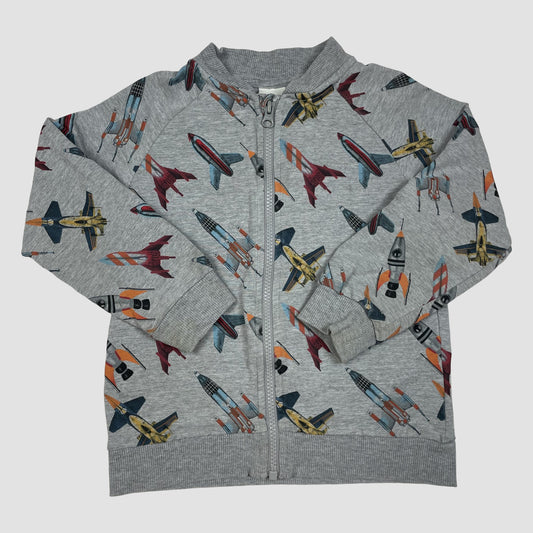 Graue Sweatjacke mit Raketenprint, Größe 110 – front