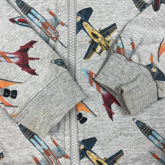 Graue Sweatjacke mit Raketenprint, Größe 110 – detail