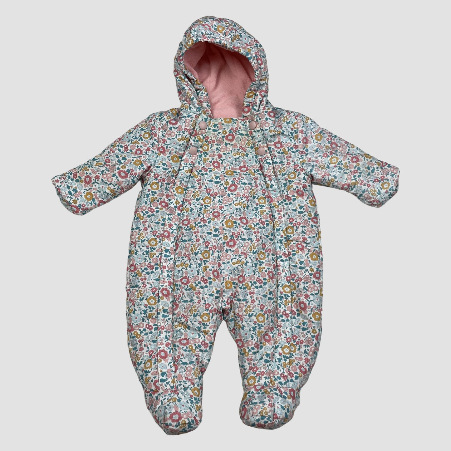 Geblümter wattierter Baby-Overall mit Kapuze, Größe 0-3 Monate – front