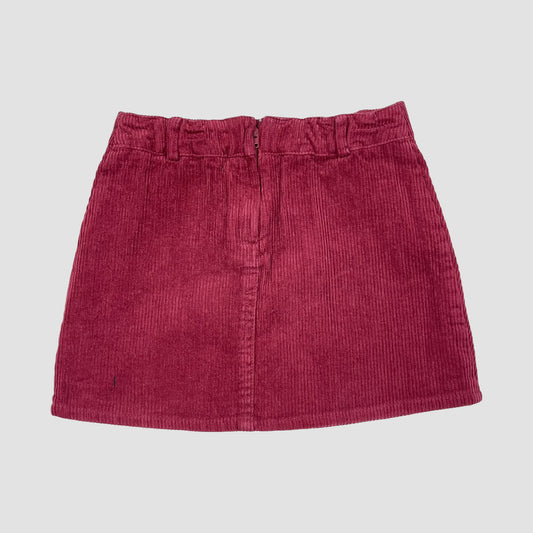 Bordeauxroter Cordrock für Mädchen mit zwei Reißverschlusstaschen und Ringzippern – back