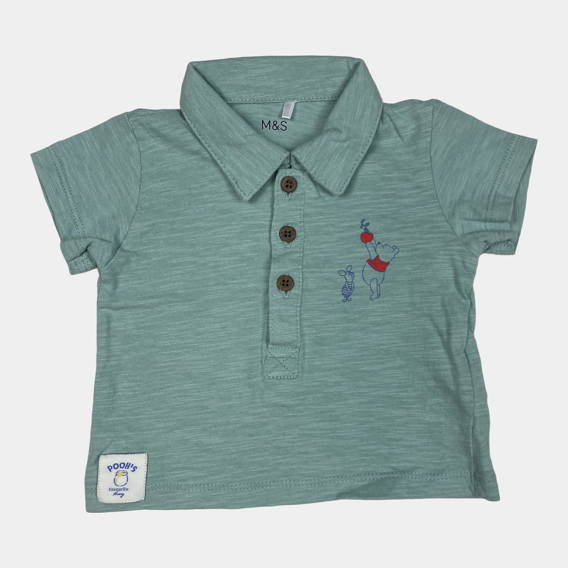 Mintgrünes Baby-Poloshirt mit Winnie-Puuh-Motiv und kurzen Ärmeln – front