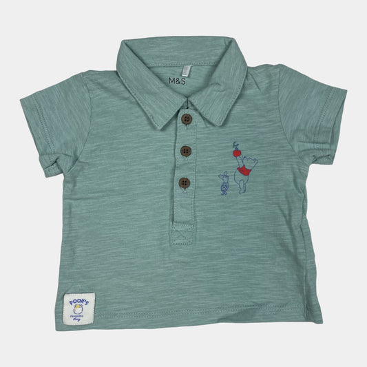 Mintgrünes Baby-Poloshirt mit Winnie-Puuh-Motiv und kurzen Ärmeln – front