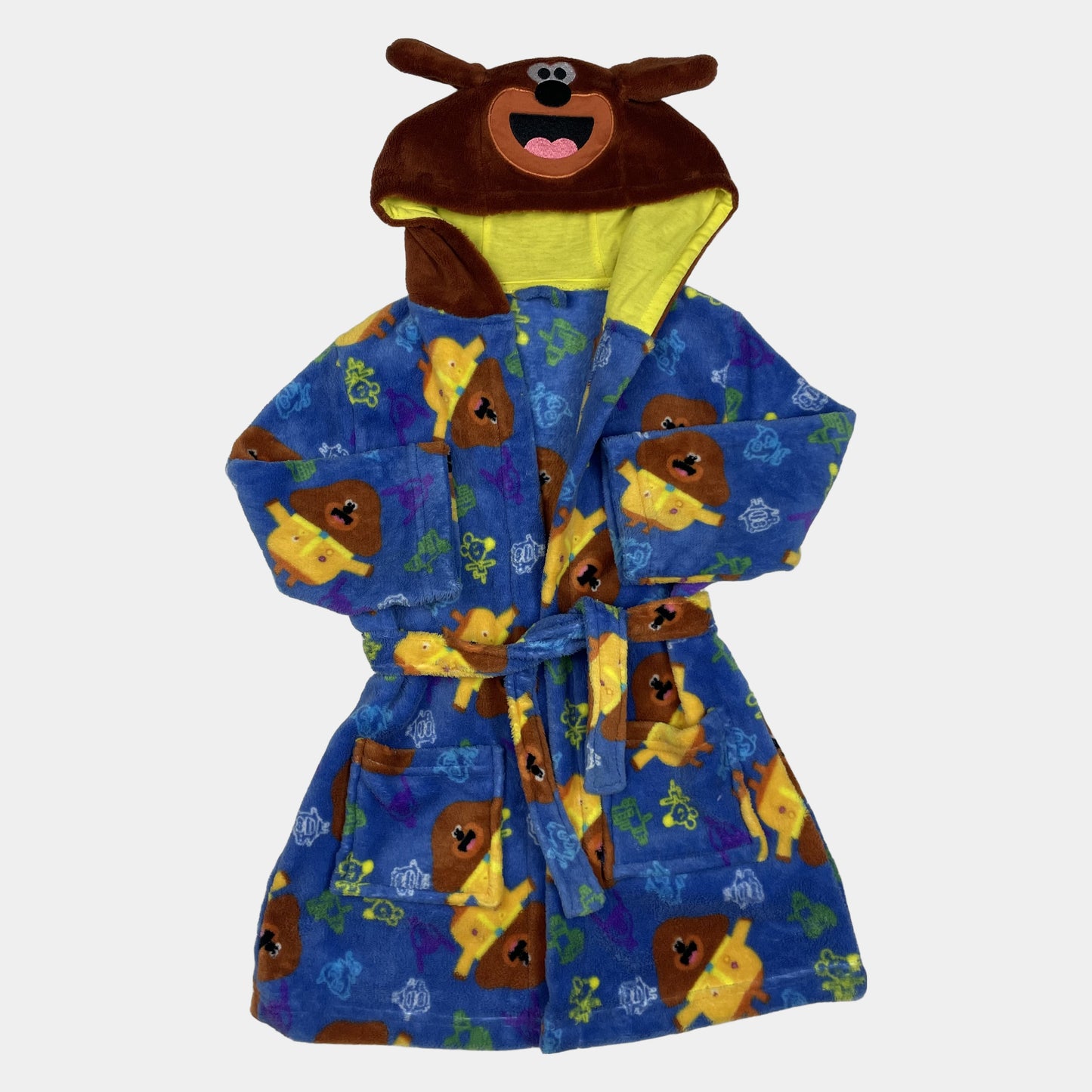 Blauer Kinder-Fleece-Bademantel mit Kapuze und Hey-Duggee-Motiv, Größe 3–4 Jahre – front