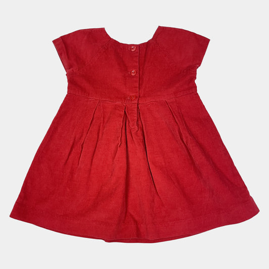 Rotes Kleid aus Baumwolle, kurzärmelig, Knopfleiste hinten, Größe 12–18 Monate – back
