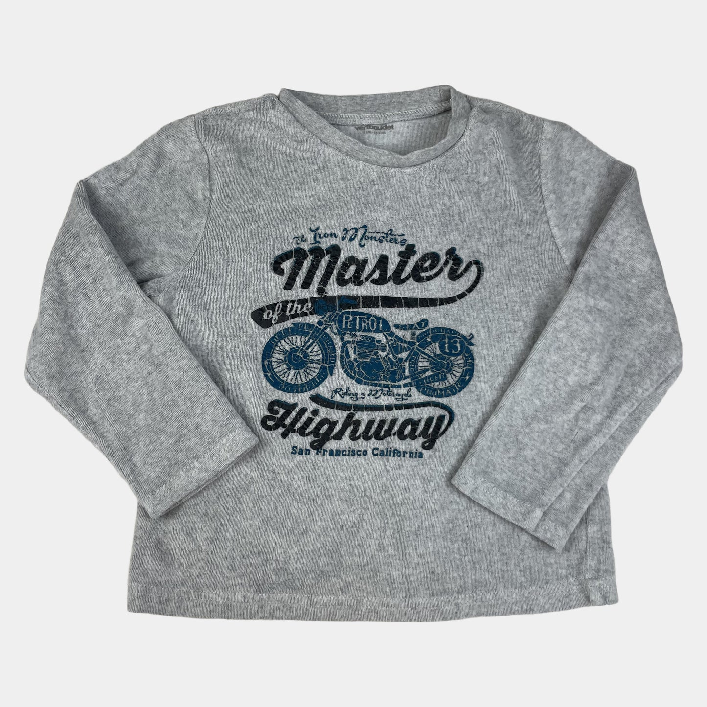 Graues Langarmshirt mit Motorrad-Print, Vorderansicht