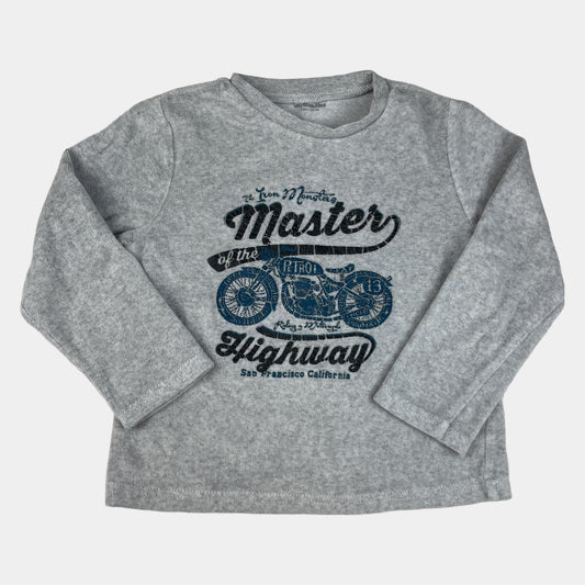 Graues Langarmshirt mit Motorrad-Print, Vorderansicht