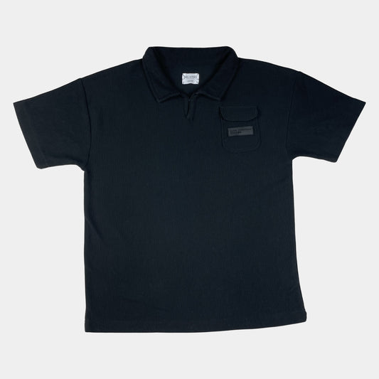 Schwarzes Kinder-Poloshirt mit Brusttasche, Größe 11–12 Jahre – front