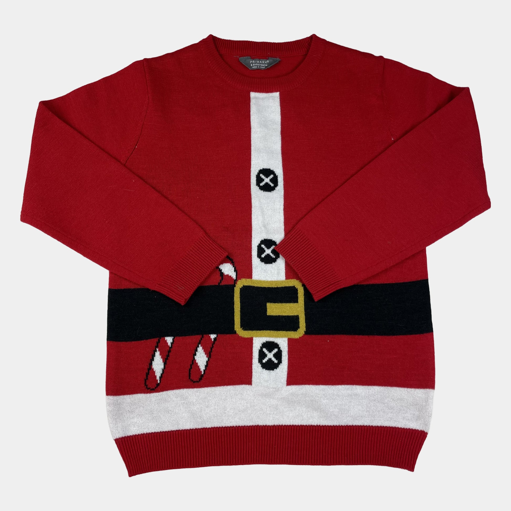 Roter Kinder-Weihnachtspullover mit Santa-Design, Größe 134 (8–9 Jahre) – front