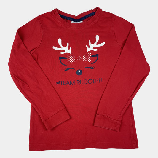Rotes Langarmshirt mit Rentier-Print #TEAM RUDOLPH von Lily & Dan, Größe 7–8 Jahre – front