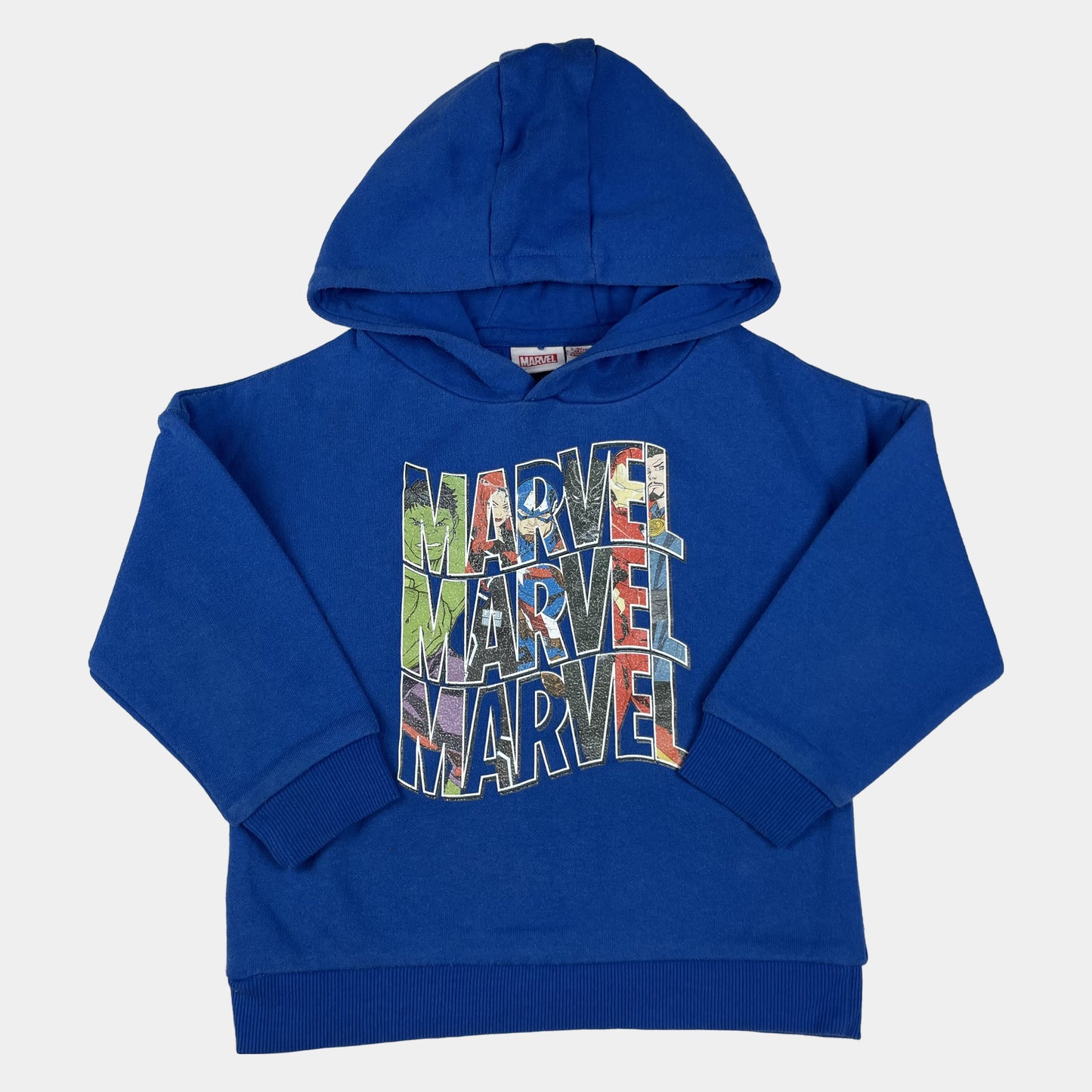 Blauer Kinder-Hoodie mit mehrfarbigem Logo-Print vorne – front