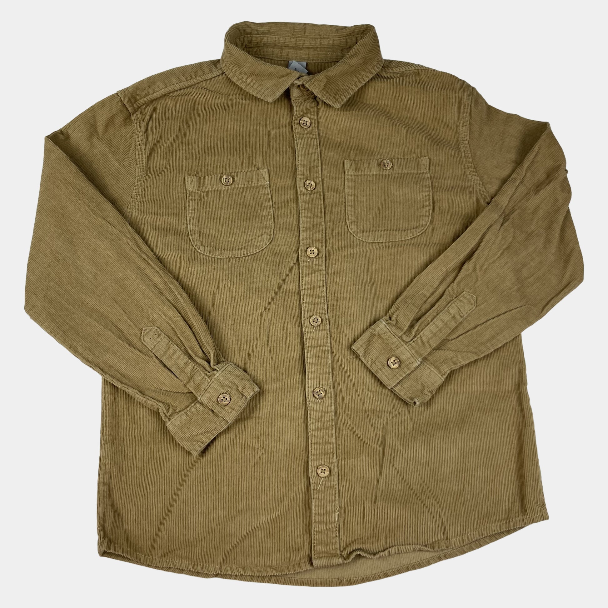 Braunes Cordhemd für Kinder mit langen Ärmeln und zwei Brusttaschen, Größe 140 – front