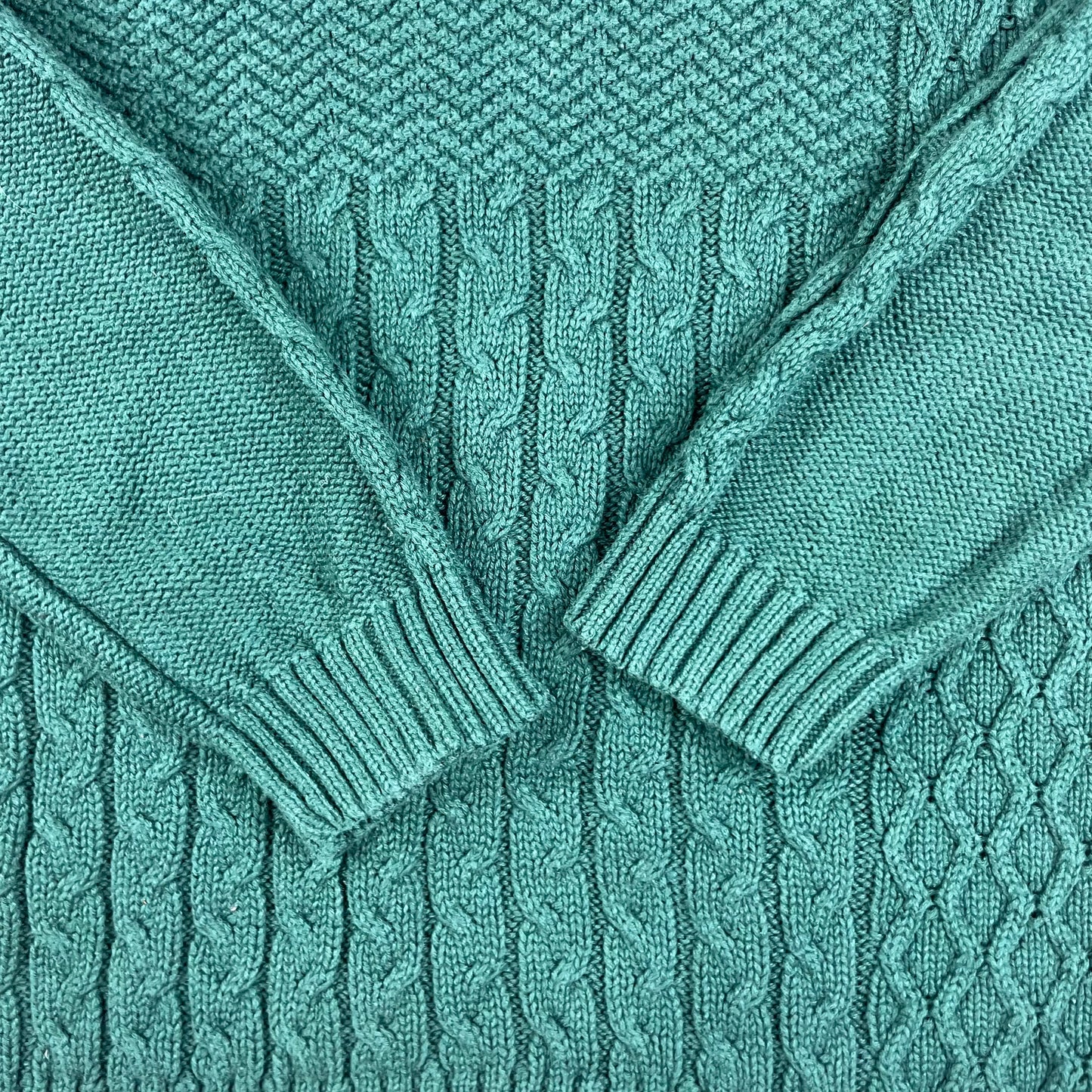 Grüner Strickpullover mit Zopfmuster, Größe 13 Jahre/158 cm – sleeve