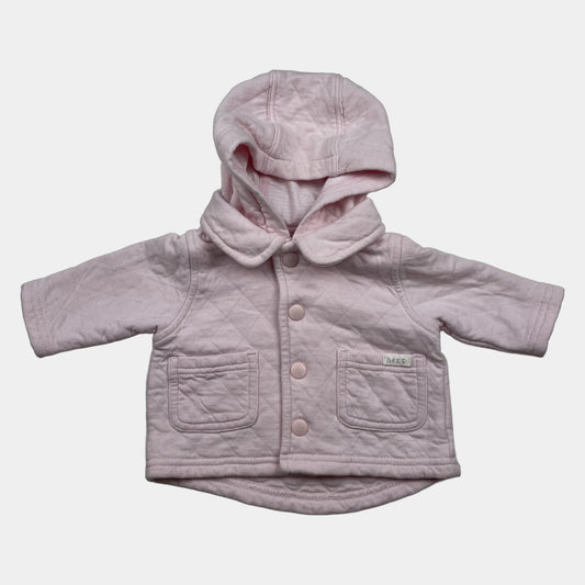 Rosa gesteppte Baby-Kapuzenjacke mit Druckknöpfen und Taschen, Größe bis 1 Monat – front
