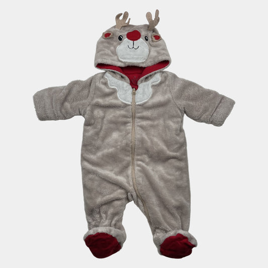 Grauer Rentier-Fleece-Overall mit Kapuze für Babys, Größe 0–3 Monate von early days – front