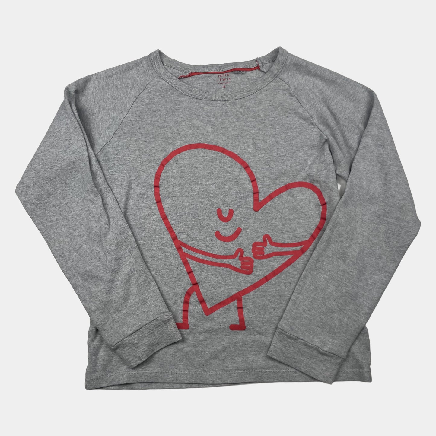 Graues Kinder-Sweatshirt mit rotem Herz-Print, Größe 12 Jahre (152) – front