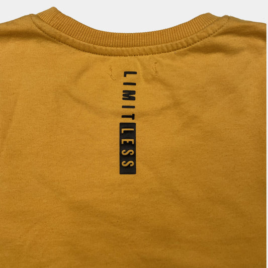 Gelbes Kinder-Sweatshirt mit LIMITLESS-Print und weißem Saumeinsatz, Größe 11–12 Jahre – back