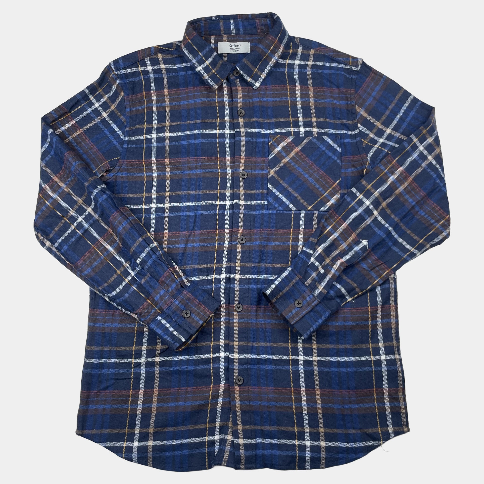 Kariertes Langarmhemd in Blau und Braun mit Brusttasche, Größe 10/11 Years