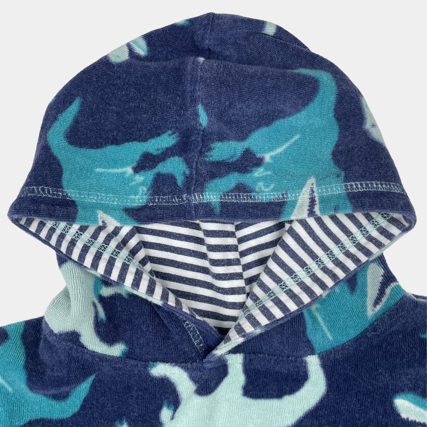 Blaues Hoodie-Kleid mit Dinosaurier-Muster, John Lewis, Größe 116 (6 Jahre)