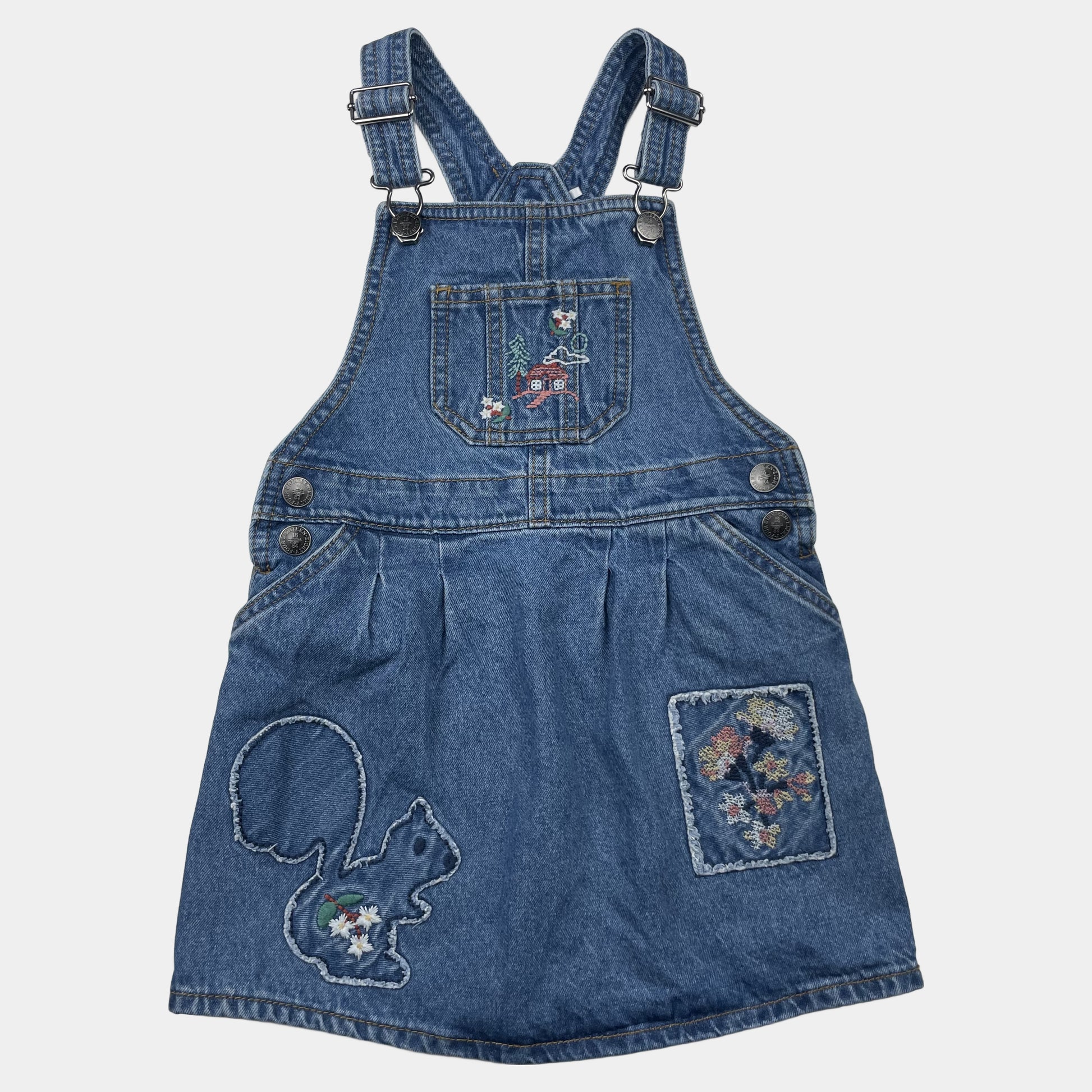 Jeans-Latzkleid für Kinder mit Stickereien, Größe 110 – front