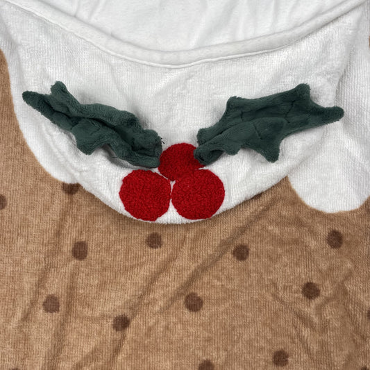 Brauner Kapuzenponcho mit Pudding-Design, Punkten und Stechpalmen-Applikation – detail