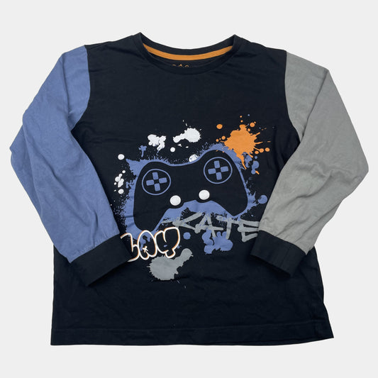 Dunkelblaues Langarmshirt mit Gamepad-Print, Größe 11 Jahre – front