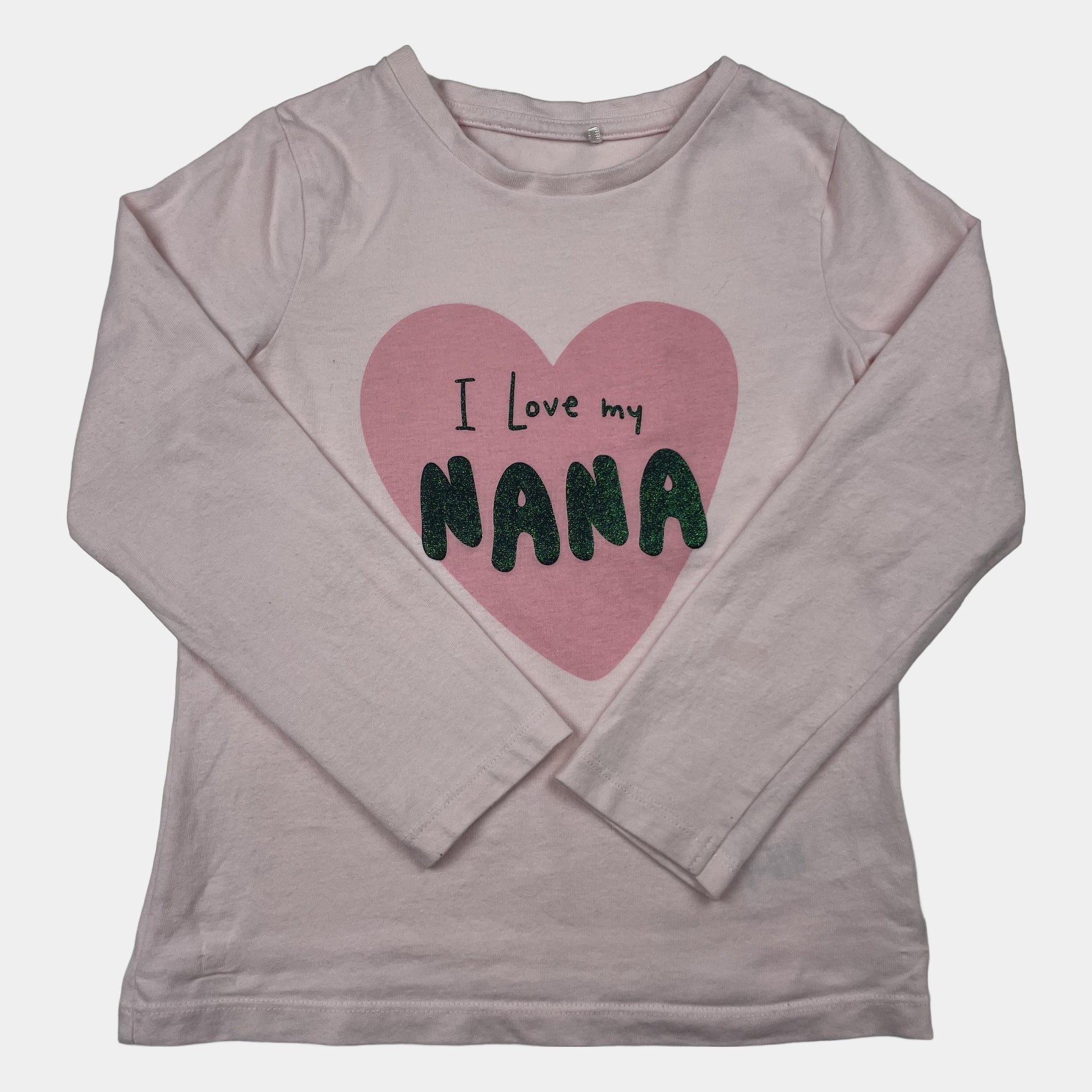 Rosa Langarmshirt mit Herz und "I Love my NANA" von George, Größe 4–5 Jahre – front