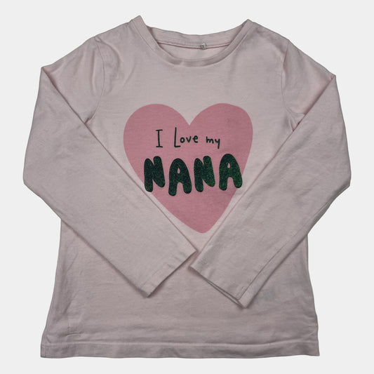 Rosa Langarmshirt mit Herz und "I Love my NANA" von George, Größe 4–5 Jahre – front