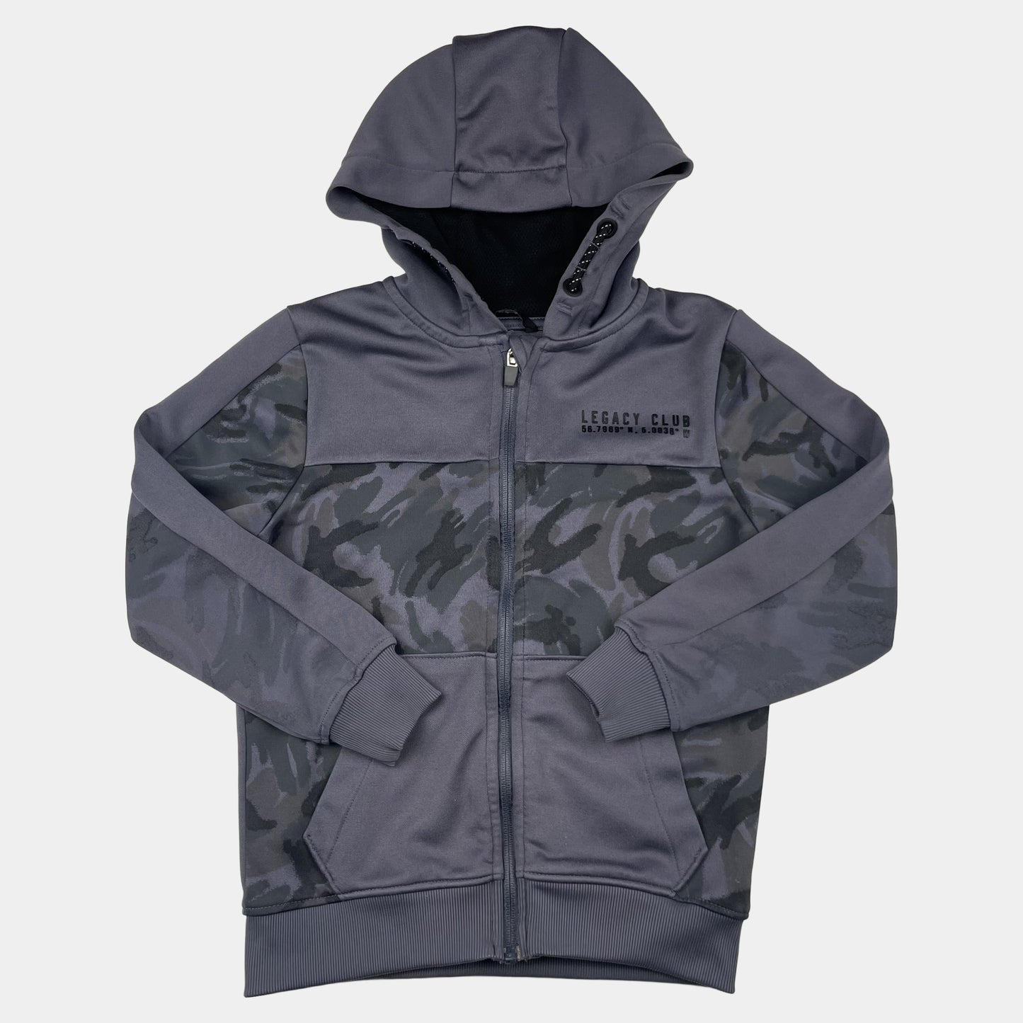 Graue Kapuzenjacke mit Tarnmuster, Größe 7–8 Jahre – front