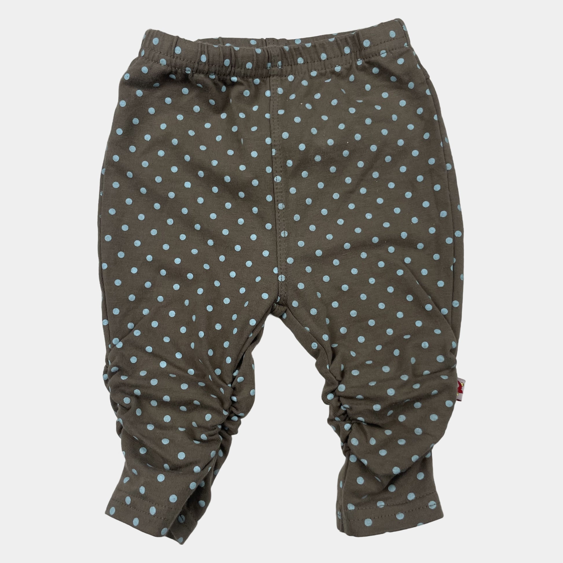 Braune Babyhose mit hellblauen Punkten, elastischem Bund; Größe Newborn – front