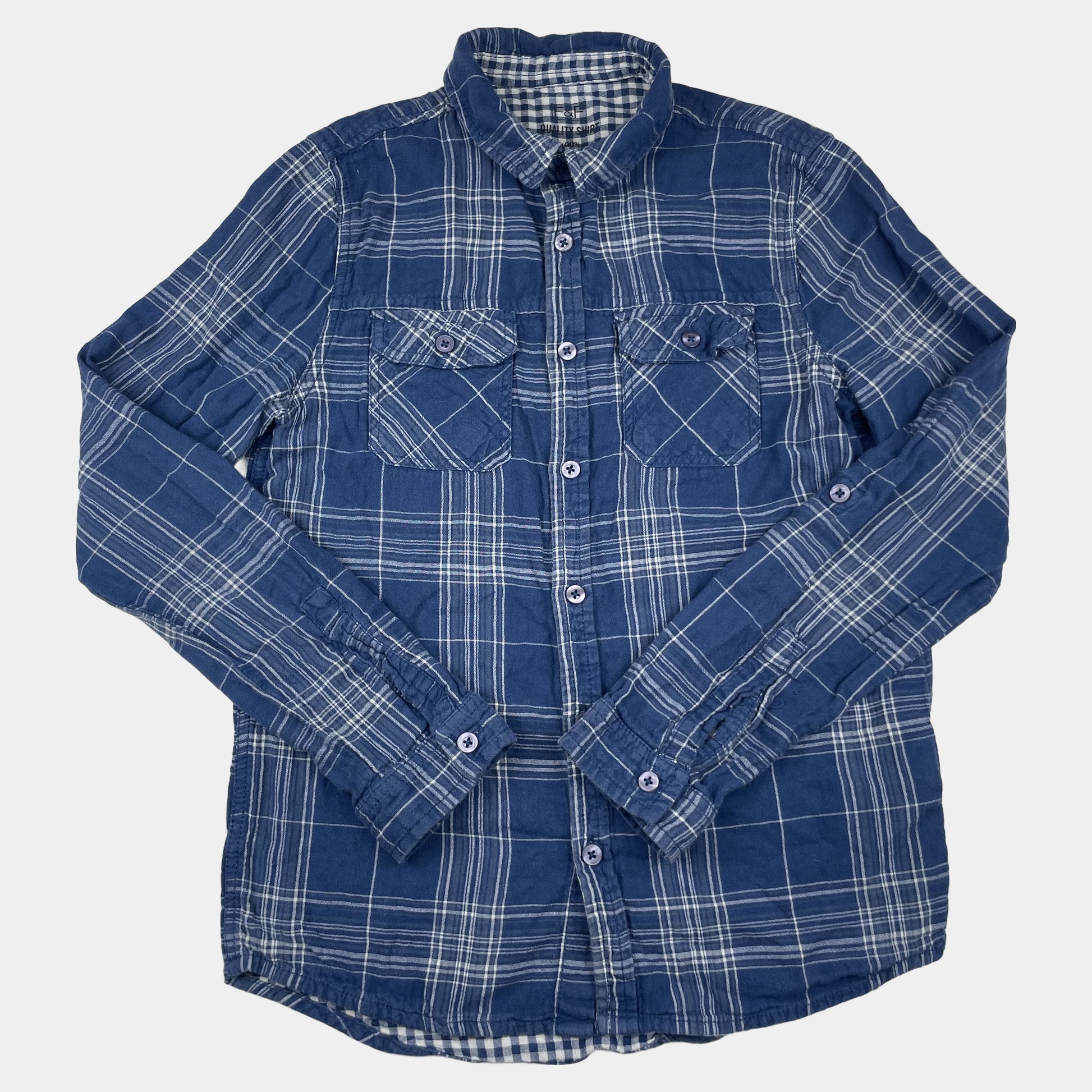 Blau kariertes Hemd, lange Ärmel, F&F, Größe 11–12 Jahre – front