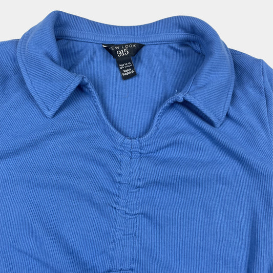 Blaues Langarmshirt mit Kragen und Raffung, Größe 14–15 Jahre – collar