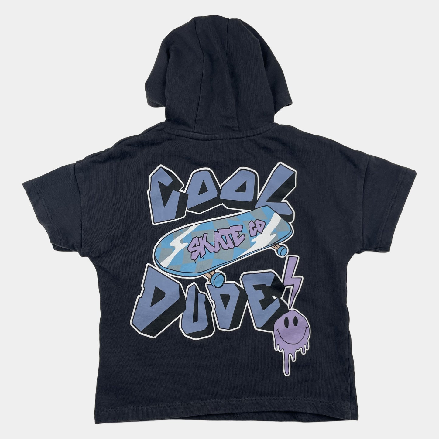 Dunkelgraues Kurzarm-Hoodie-T-Shirt mit Skate-Print, Größe 2–3 Jahre – back