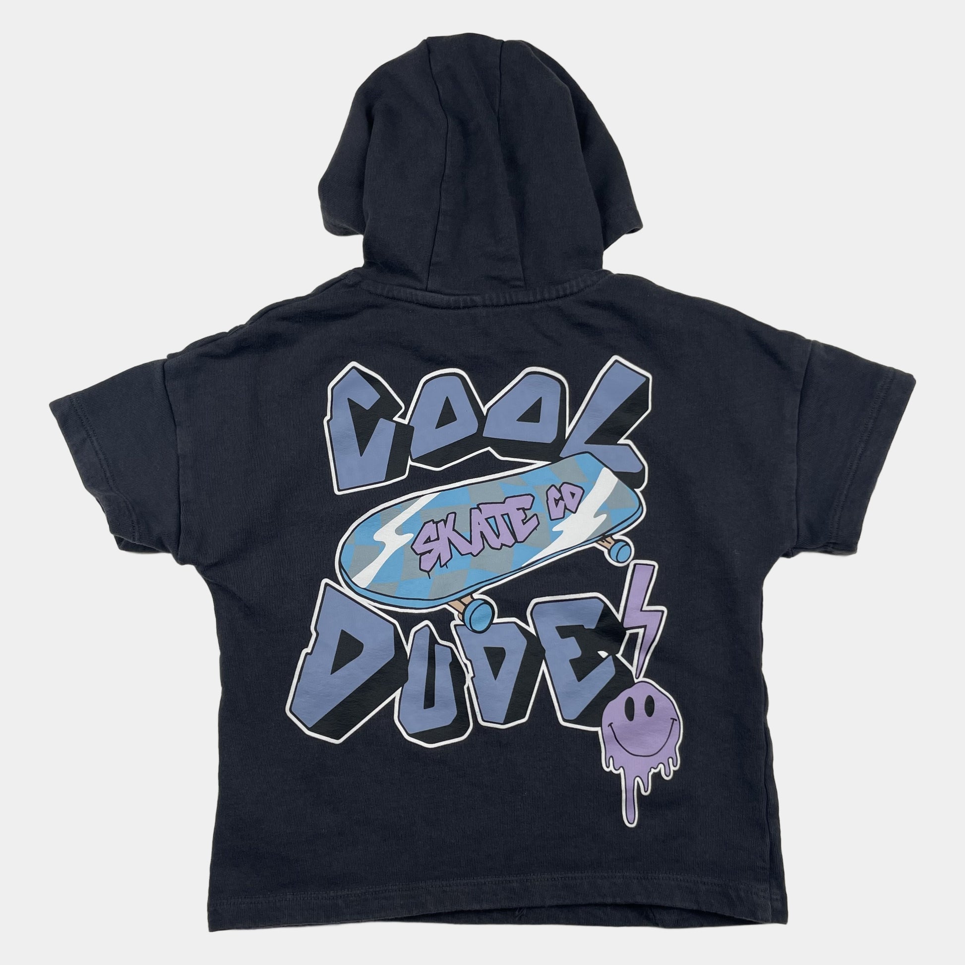 Dunkelgraues Kurzarm-Hoodie-T-Shirt mit Skate-Print, Größe 2–3 Jahre – back