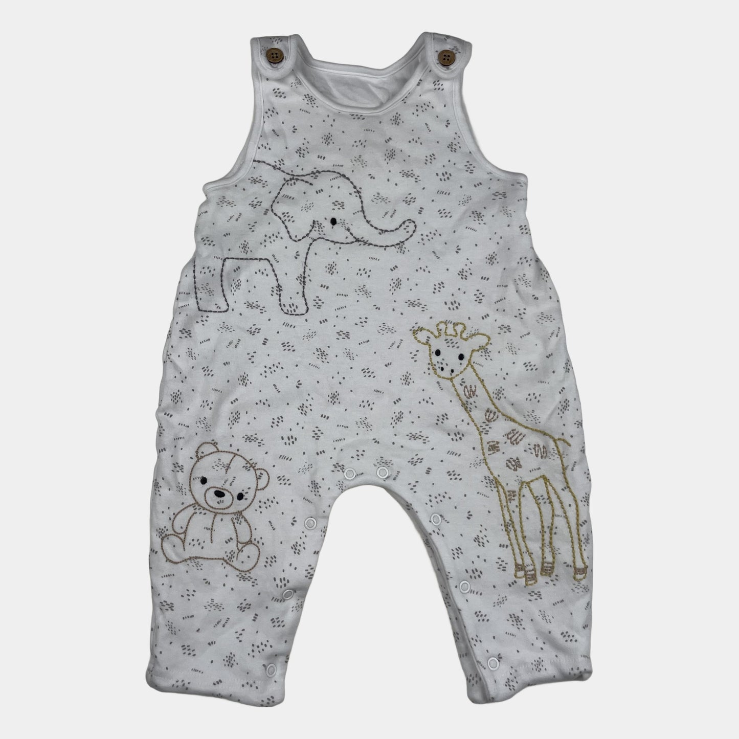 Weißer Baumwoll-Overall mit Elefanten, Giraffe und Bär – front