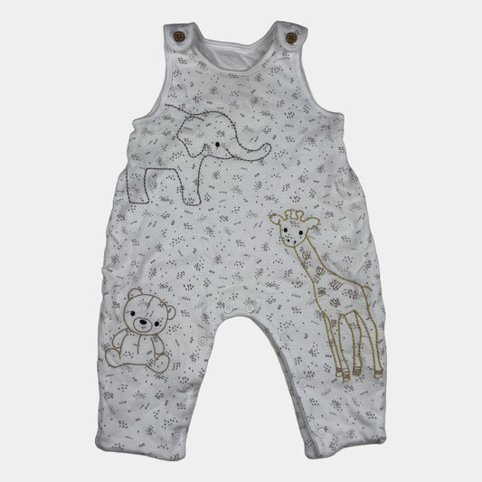 Weißer Baumwoll-Overall mit Elefanten, Giraffe und Bär – front