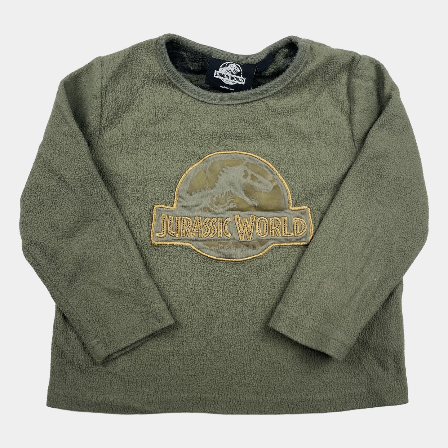 Grüner Fleece-Pullover mit Jurassic World Logo auf der Vorderseite