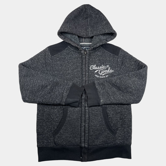 Graue Fleece-Kapuzenjacke mit Taschen und Reißverschluss – front