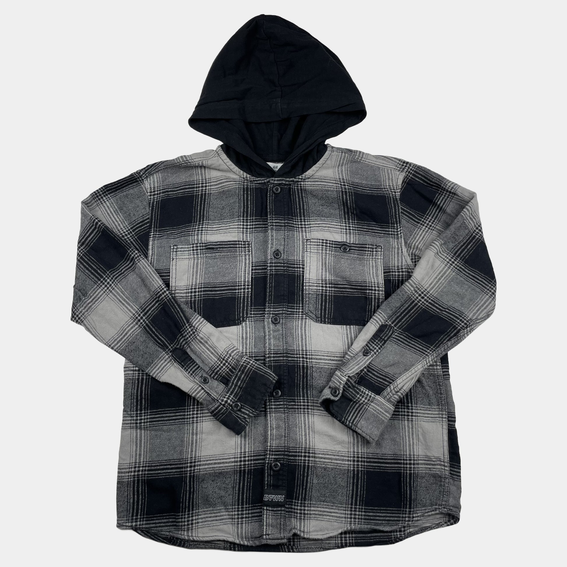 Graues kariertes Hemd mit Kapuze in Größe 9-10 Jahre