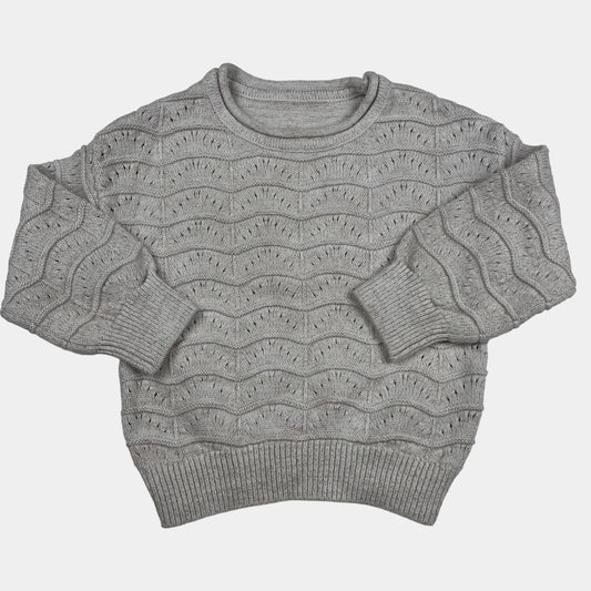 Grauer Strickpullover mit gewelltem Muster für Kinder