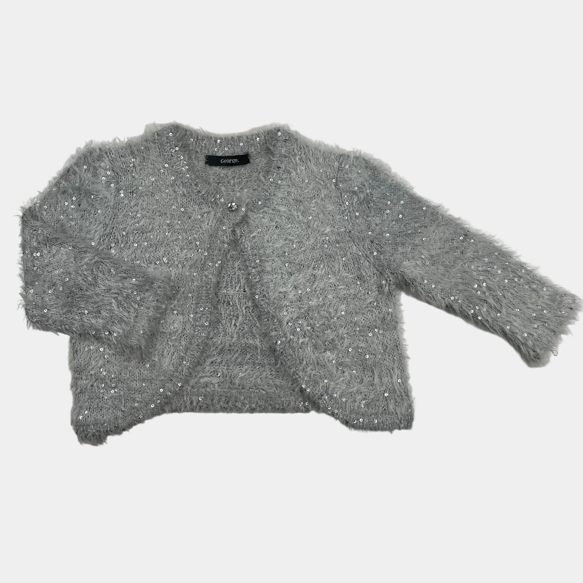 Silberne Strickjacke mit Pailletten für Kinder – front