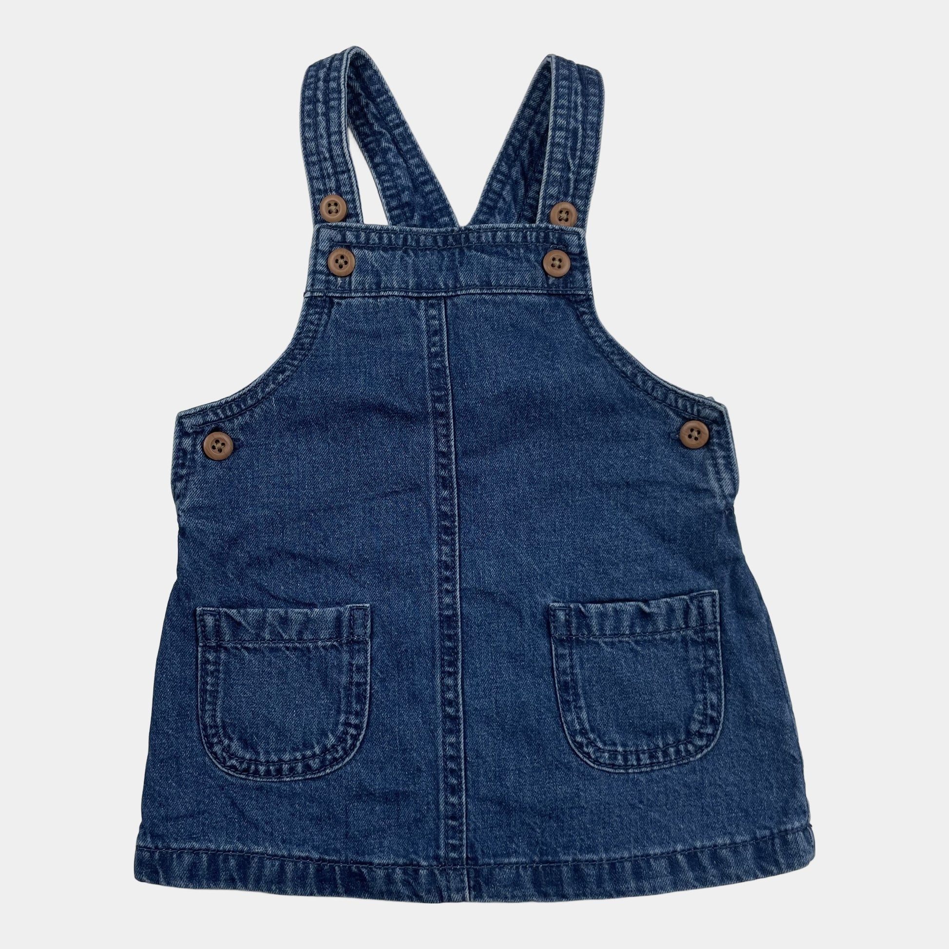 Blauer Denim-Overall mit Knöpfen – front