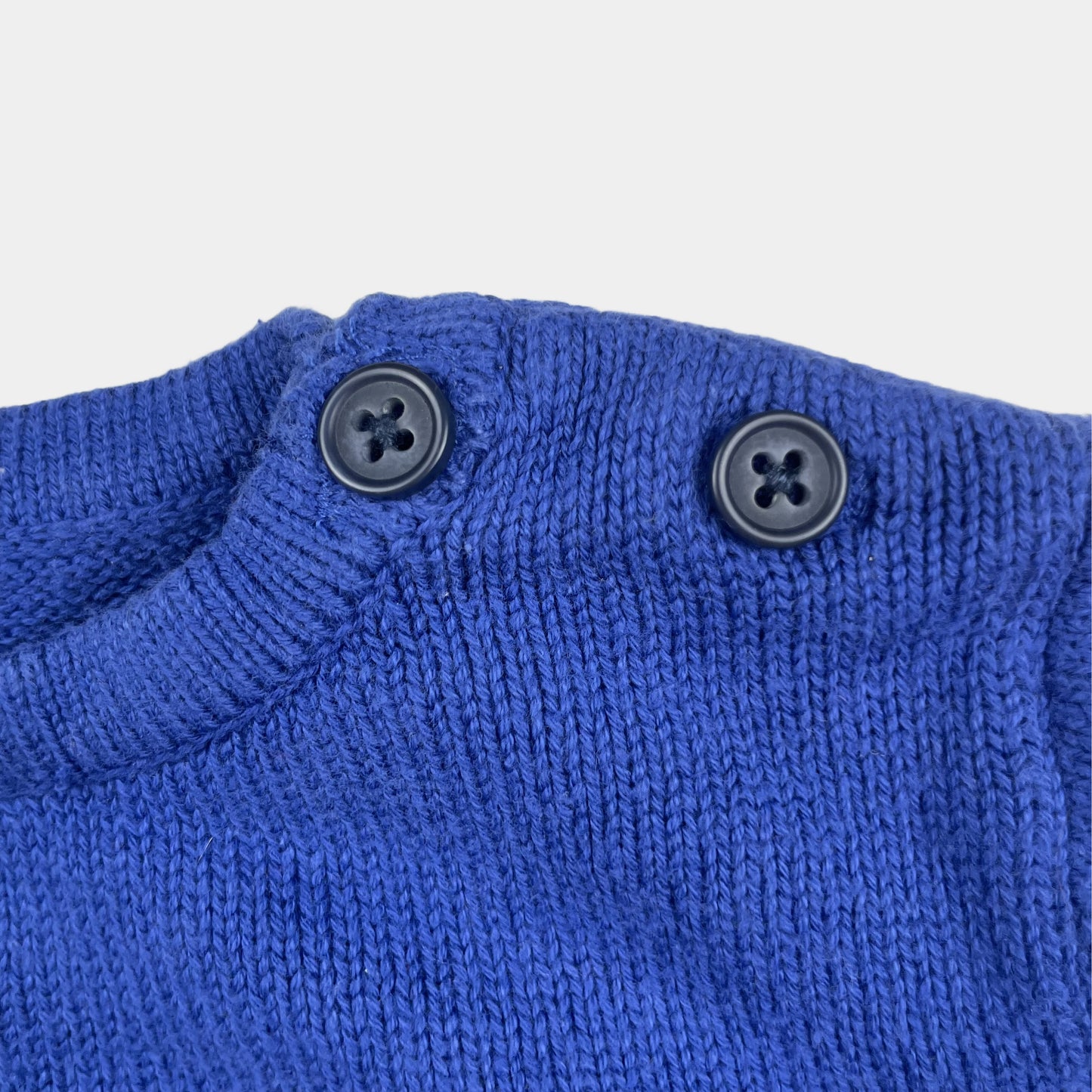 Blauer Baumwoll-Pullover mit Boot und Robbenmotiv, Größe 6-9 Monate – detail