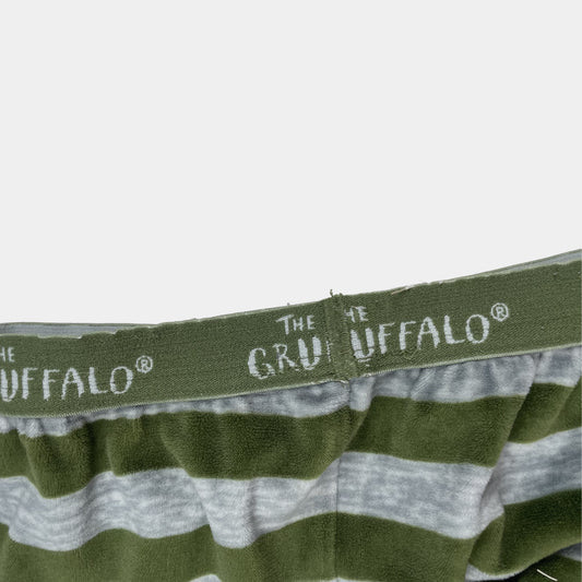 Gestreifte Kinderhose in Grün und Grau mit elastischem Bund und dem Gruffalo-Design – detail