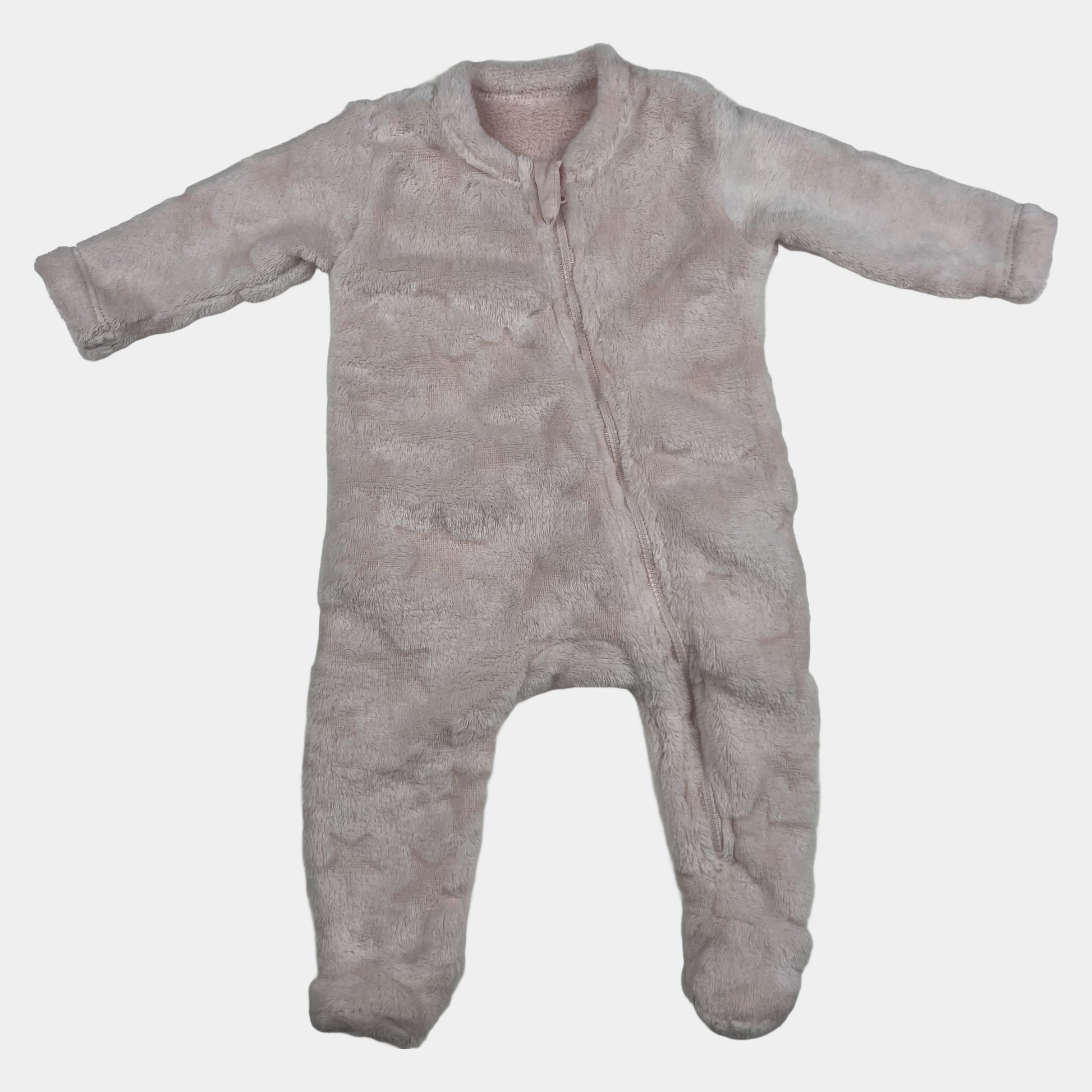 Rosa flauschiger Overall für Babys 0-3 Monate mit Reißverschluss – front