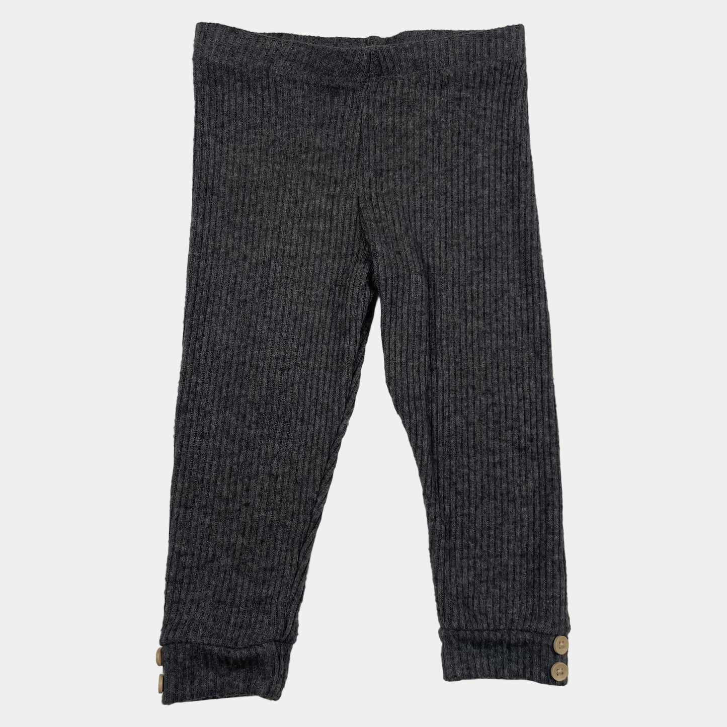 Graue Rippenleggings mit Knopfleiste – front