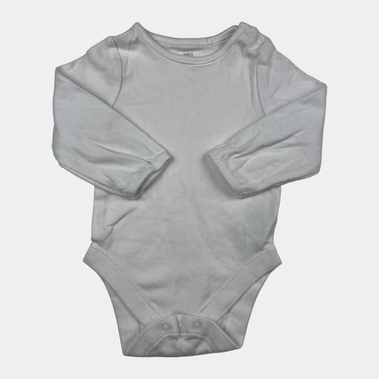 Weißer Langarmbody mit Druckknöpfen für Babys, Größe 3–6 Monate